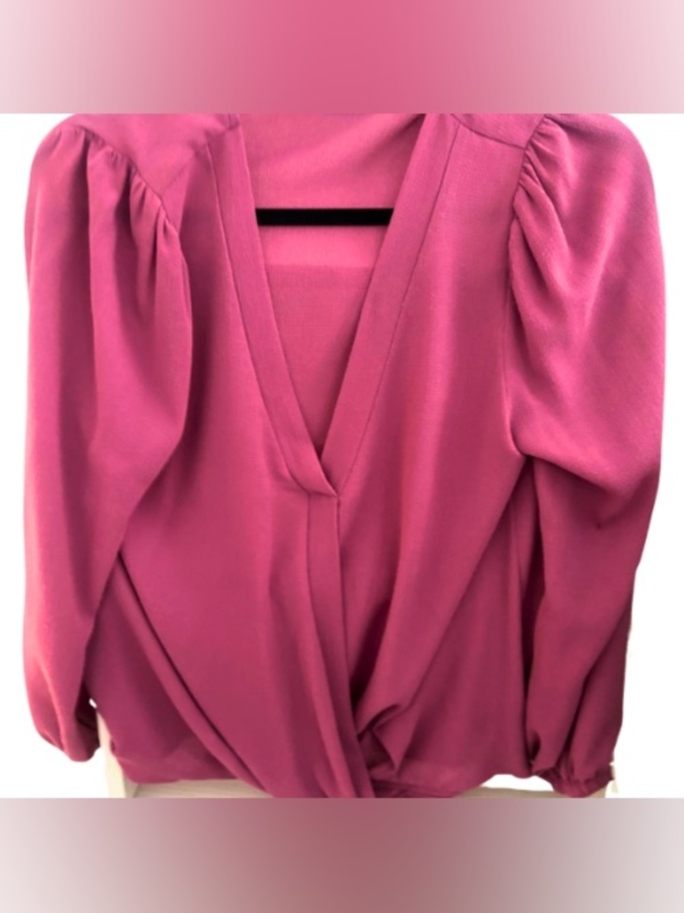 Lush Mauve Pink V-Neck Twist-Front Puff Sleeve Blouse
